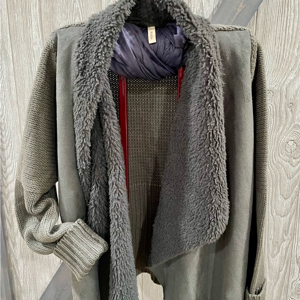Wishlist Charcoal Knit Cardigan with Faux Fur